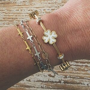 Gold and Silver Bracelet Set with Flower Charm